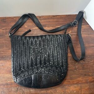 Unbranded Woven Black Leather Crossbody Bag Bohemian Hippie‎ Classic Braided.